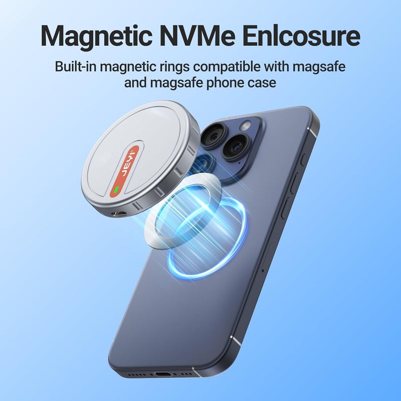 JEYI حاوية SSD NVMe M.2 مغناطيسية 2230، 10Gbps USB 3.2 Gen2، علبة ألمنيوم مع MagSafe، تخزين خارجي ProRes 4K لجهاز iPhone 15/16/17 Pro - Image 2